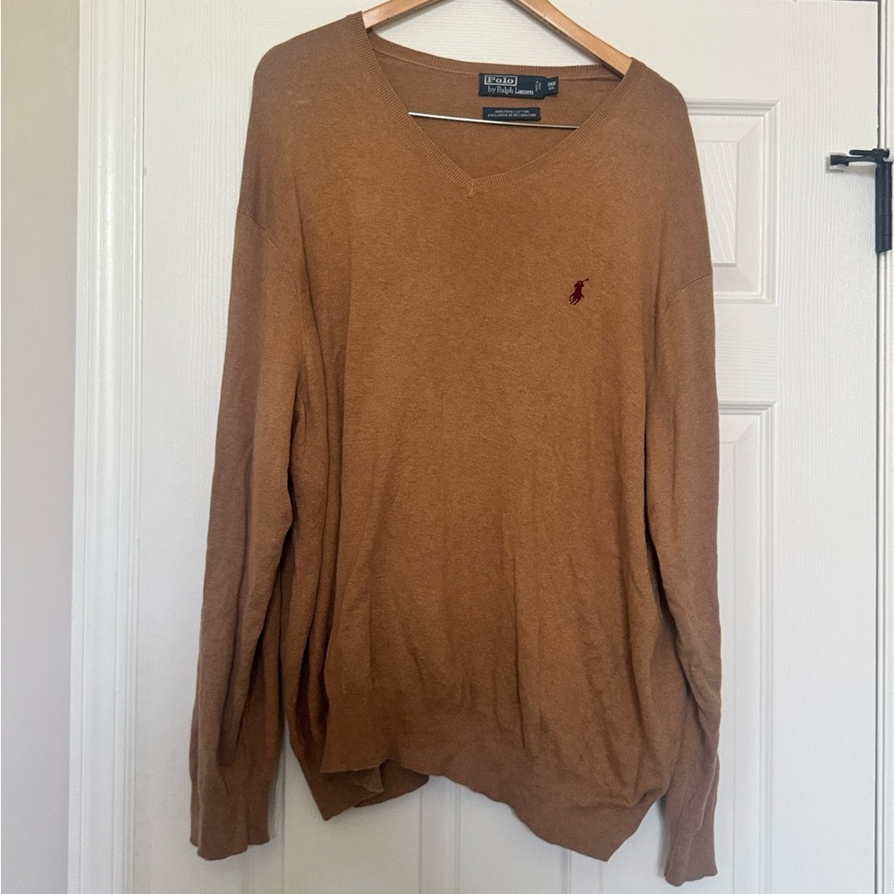 Polo Ralph Lauren Sweater Mens 3XB BIG tan Pima Cotton V Neck Pullover